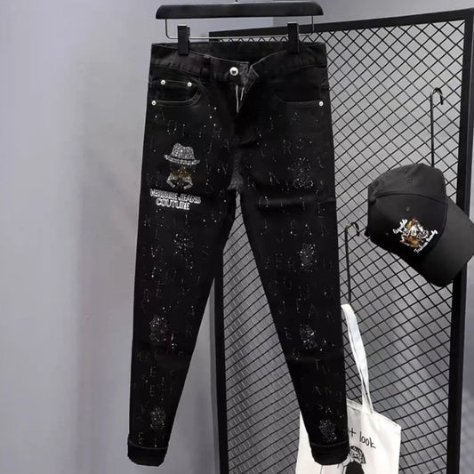 New Arrival Fashion Luxury Brand Designer with Print Hip-hop Boyfriend Men's Slim Luxury Denim Jeans Pants Cowboy Pants for Men