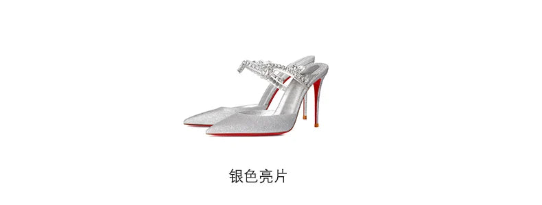 Heeled sandals Red Shiny Bottom Women's Shoes Gladiator Sandals Summer Shoes Woman 2024 Luxury Rhinestone High-heeled slippers