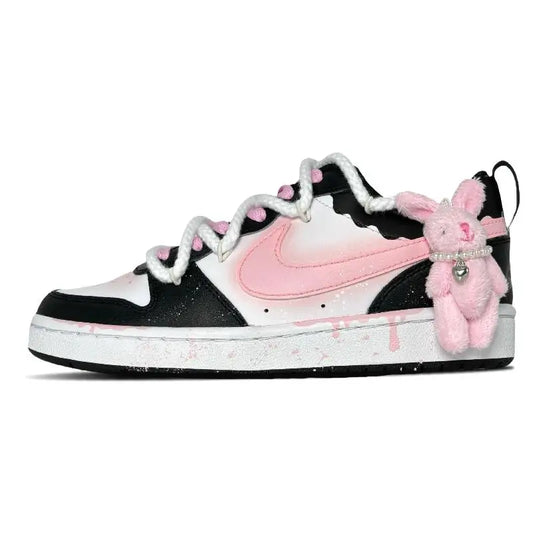 【Customize】Nike Court Borough Skateboarding Shoes Women's Low-top Black/white/pink Sneakers shoes BQ5448-115