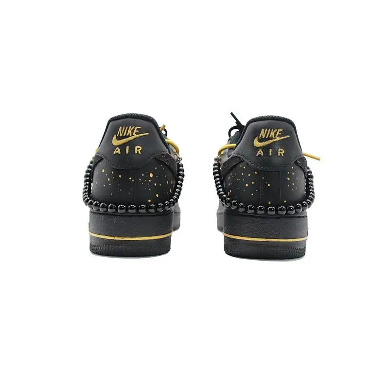 【Customize】Nike Air Force 1 Skateboarding Shoes Unisex Low-top Black/Gold Sneakers shoes CW2288-001