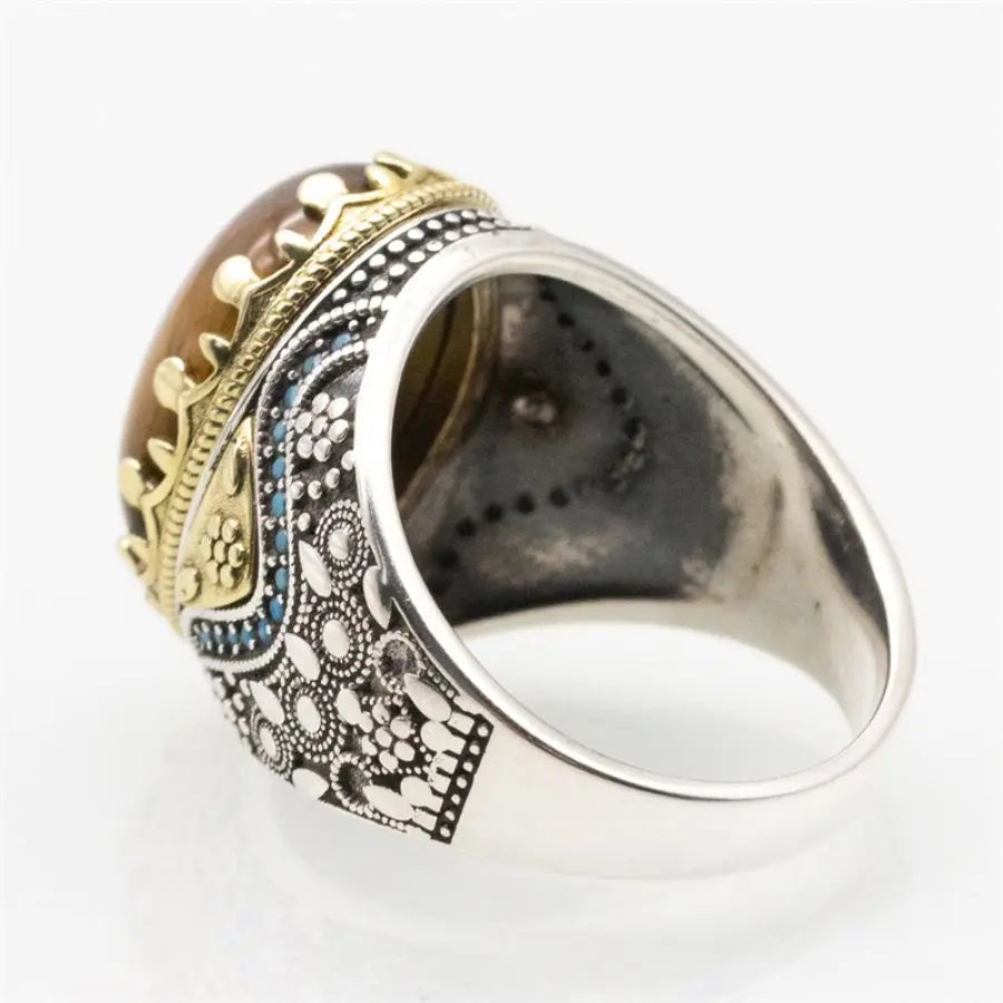 Wholesale Tiger eye's Stone Turkish rings Men Vintage Natural Handmade men Sterling silver ring 925 natural s