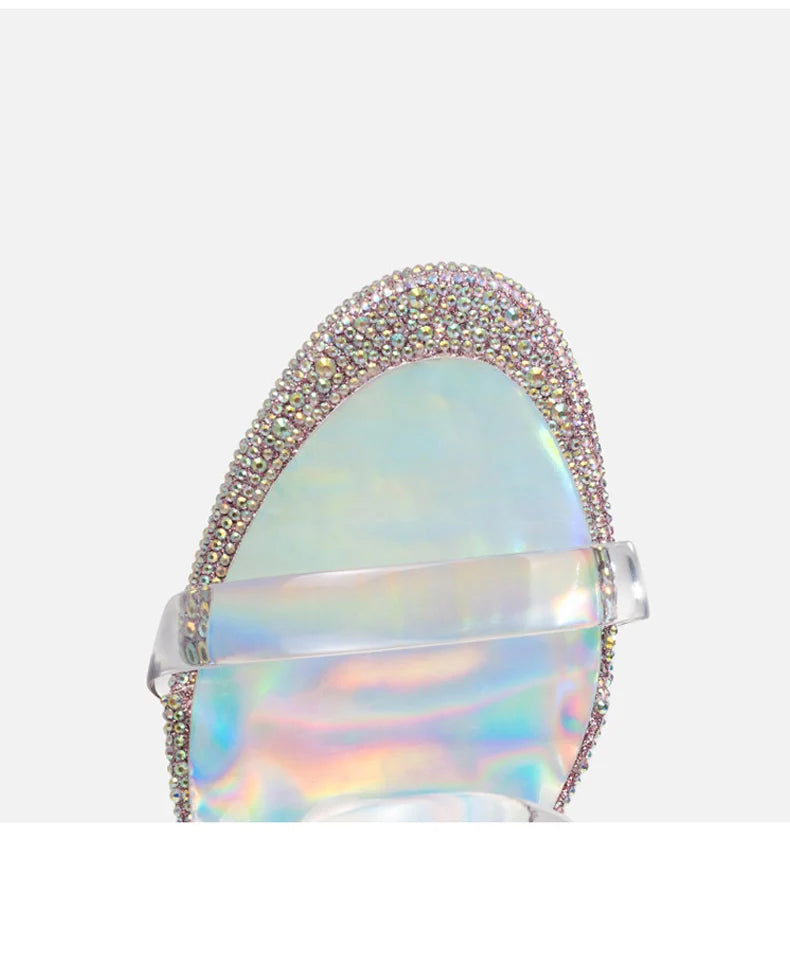 Transparent PVC Rhinestone Women's sandals Red Shiny Bottoms heeled sandals trend 2024 High-heeled slippers Luxury party women