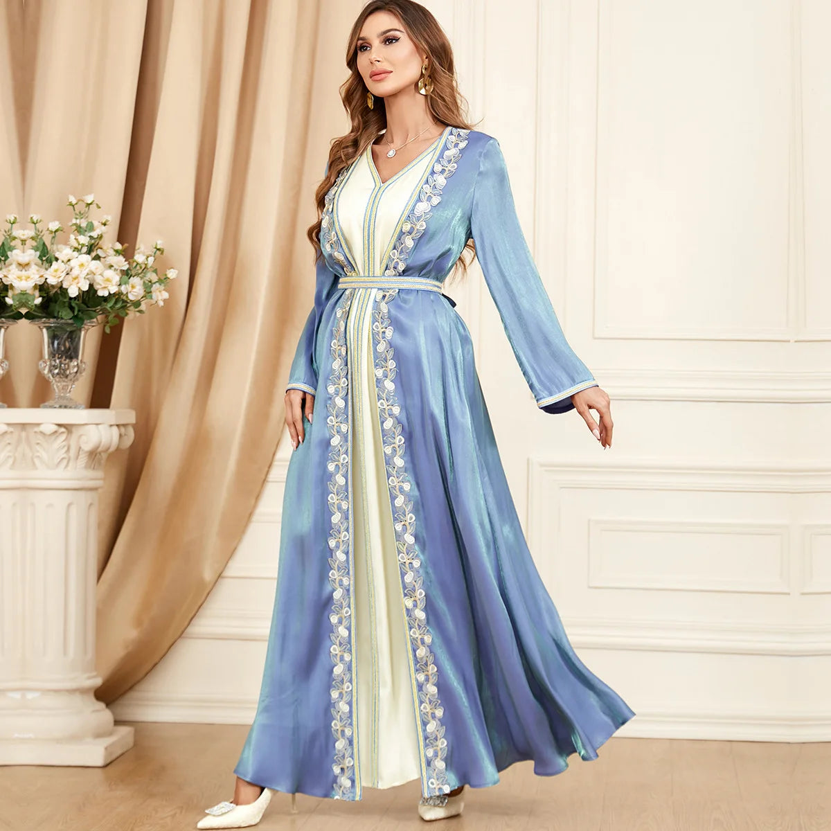 Middle East Evening Dress Set for Women, Muslim Fashion, Islamic Women's Gown, Ramadan, Dubai, Saudi Arabian, New, 2 Pcs