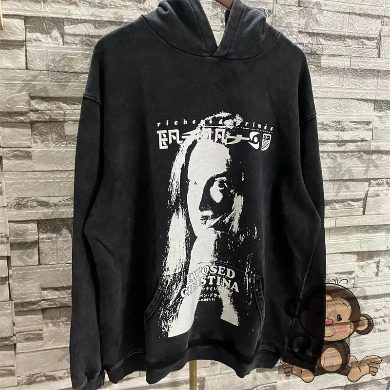Red letter printed ERD men's hoodie retro pure cotton loose casual sportswear streetwear men