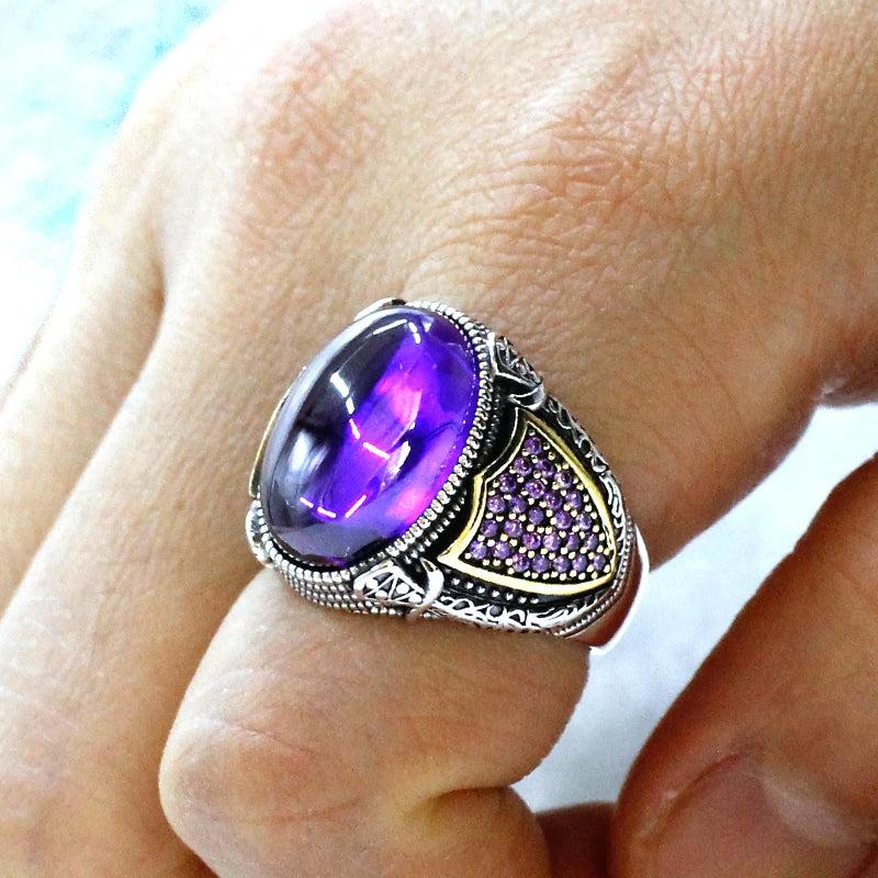 Shiny AAA Purple Zirconium Women's Handmade Ring Men's Fashion s925 Silver Luxury Türkiye Handmade Ring Jewelry Crystal Gift