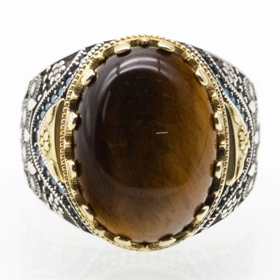 Wholesale Tiger eye's Stone Turkish rings Men Vintage Natural Handmade men Sterling silver ring 925 natural s