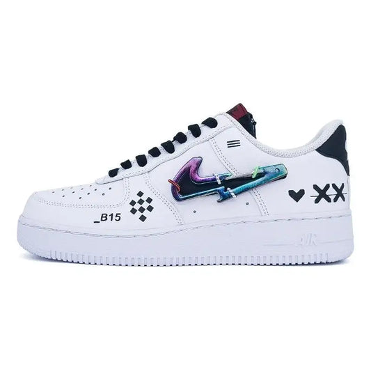[Custom White and Black Print Collection 2]Nike Air Force 1 Skateboard Shoes Men Low-Top White Black