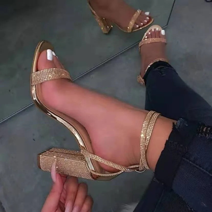 Heel Sandals Women Rhinestone Sexy Transparent High Heels Sandals Female New Summer Party Dress Shoes Ladies Pumps Plus Size 43