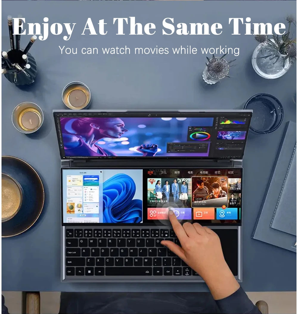 CRELANDER Double Screen Laptop Core i9 10th Generation Windows 11 Touch Screen Gamer Laptop PC Portable Notebook Computer