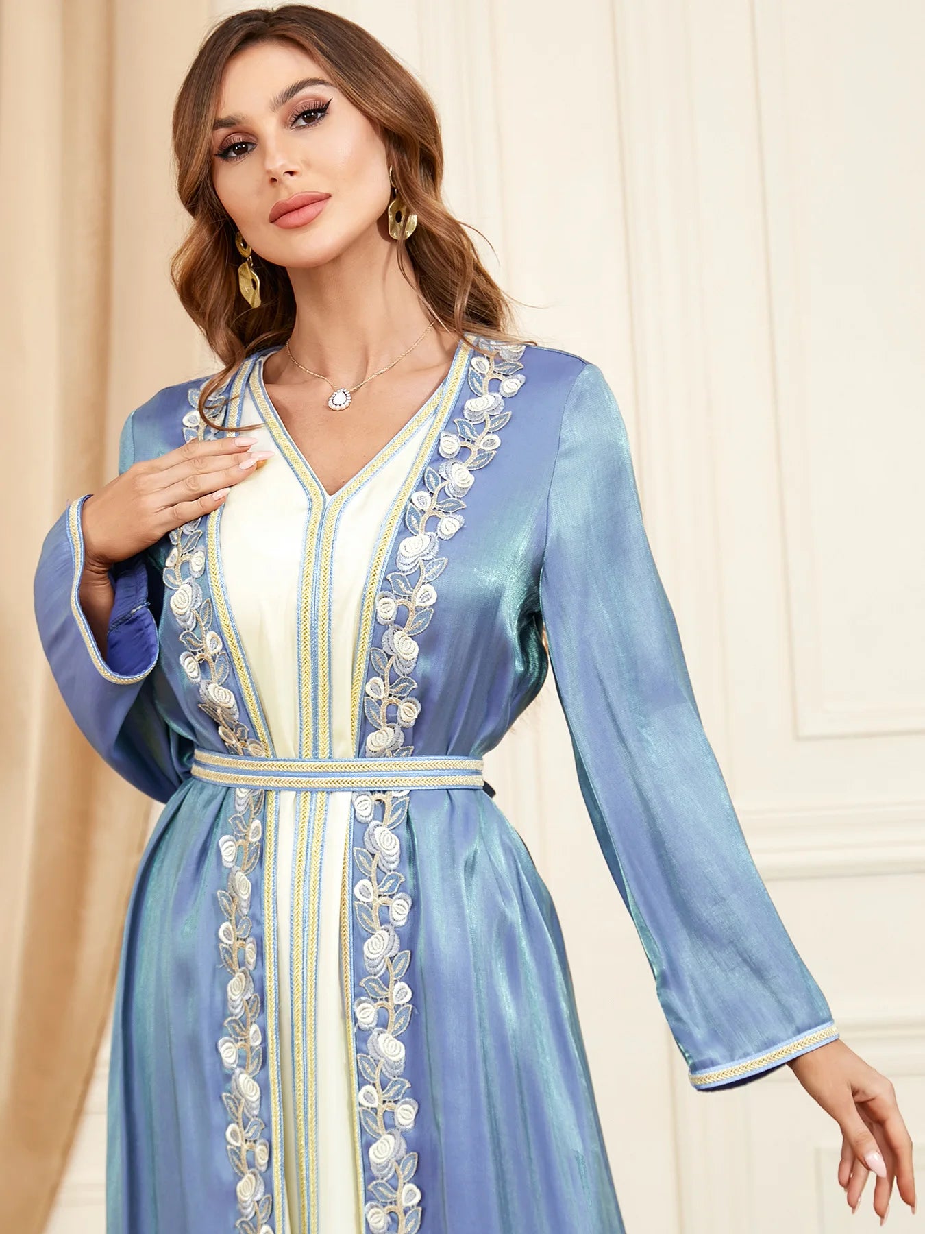 Middle East Evening Dress Set for Women, Muslim Fashion, Islamic Women's Gown, Ramadan, Dubai, Saudi Arabian, New, 2 Pcs