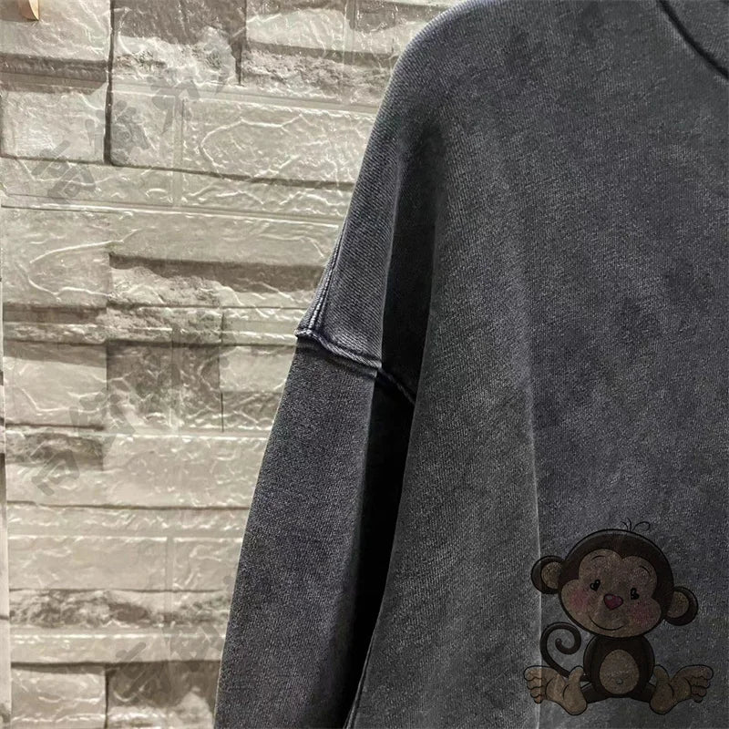 Red letter printed ERD men's hoodie retro pure cotton loose casual sportswear streetwear men