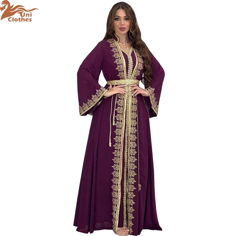 Muslim Sets Women Embroidery Evening Dress Dubai Abaya Turkey Kaftan Eid Djellaba Ramadan Morocco Caftan Jalabiya Vestido AB422