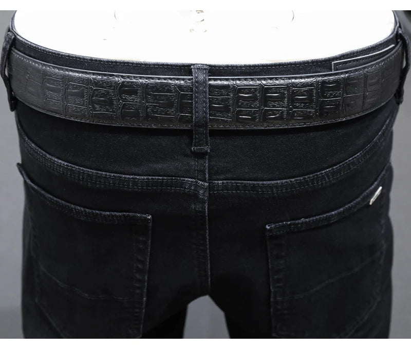 High street fashion new black men's jeans stretch slim fit retro washed embroidered jeans designer hip-hop brand pants hombre