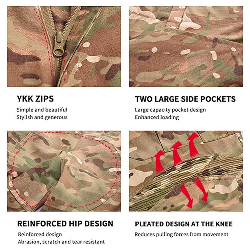 Outdoor Paintball Work Clothing Wear resistant Uniform Combat Shirts Cargo Pants Knee Pads Pants Windproof Suits