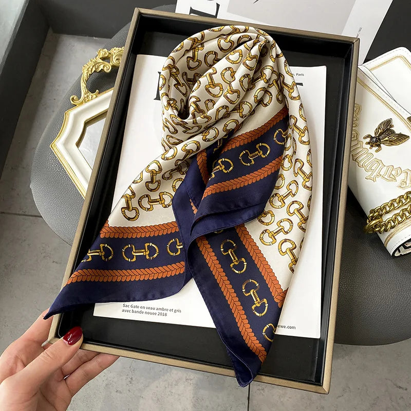 2024 New Silk Shawl Square Scarf for Women Neckerchief Female Headband Hair Wrap Print Ladies Foulard Fashion Hijab Bandana