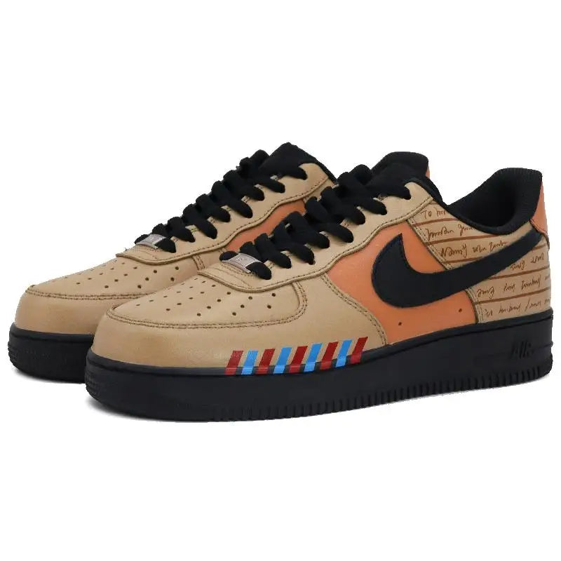 [Custom A letter from afar - Men's S-BOX]Nike Air Force 1 Low WUYA Low-Top Skateboard Shoes Men's Black Yellow