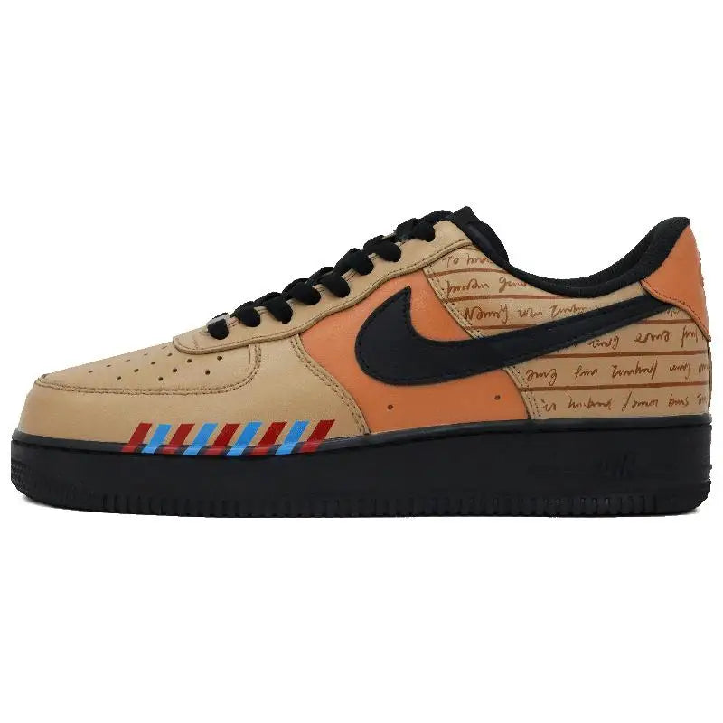 [Custom A letter from afar - Men's S-BOX]Nike Air Force 1 Low WUYA Low-Top Skateboard Shoes Men's Black Yellow