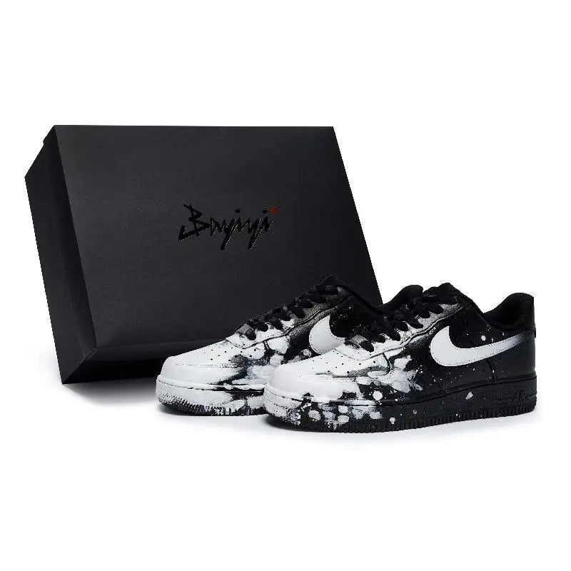 [Custom Men's dark White Flame S-BOX]Nike Air Force 1 07 811 Manufacture Gothic White Flame Special Shoe Box Low-Top Skateboa