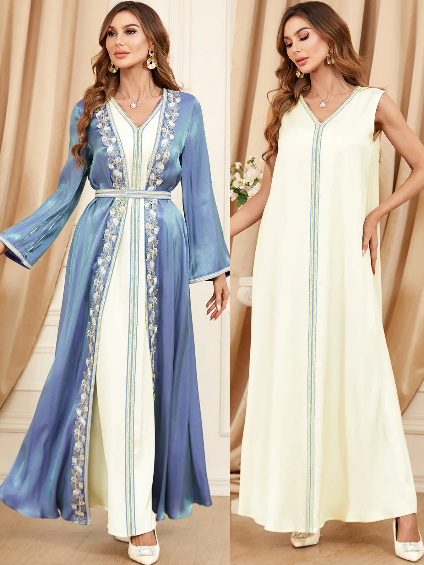 Middle East Evening Dress Set for Women, Muslim Fashion, Islamic Women's Gown, Ramadan, Dubai, Saudi Arabian, New, 2 Pcs