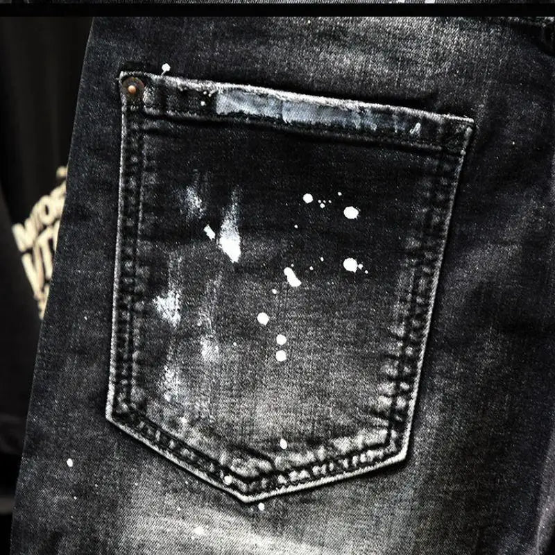 Luxury Brand Designer Clothes Men's Casual Denim Knee-Length Shorts Summer 2024 Fashion Black Patches Paint Jeans Shorts Men