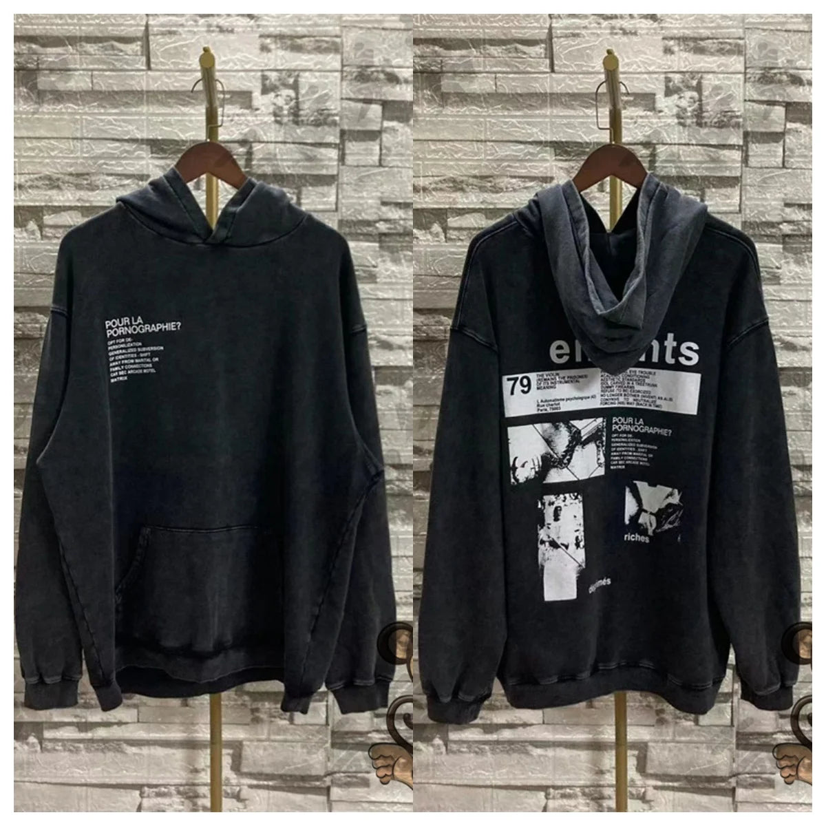 Red letter printed ERD men's hoodie retro pure cotton loose casual sportswear streetwear men