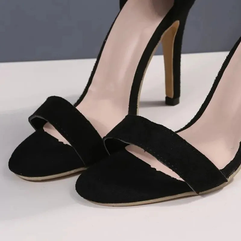 2024 Summer New Rhinestone Stiletto Sandals for Women Sexy Open Toe Faux Suede Back Zipper Super High Heels Wedding Party Shoes