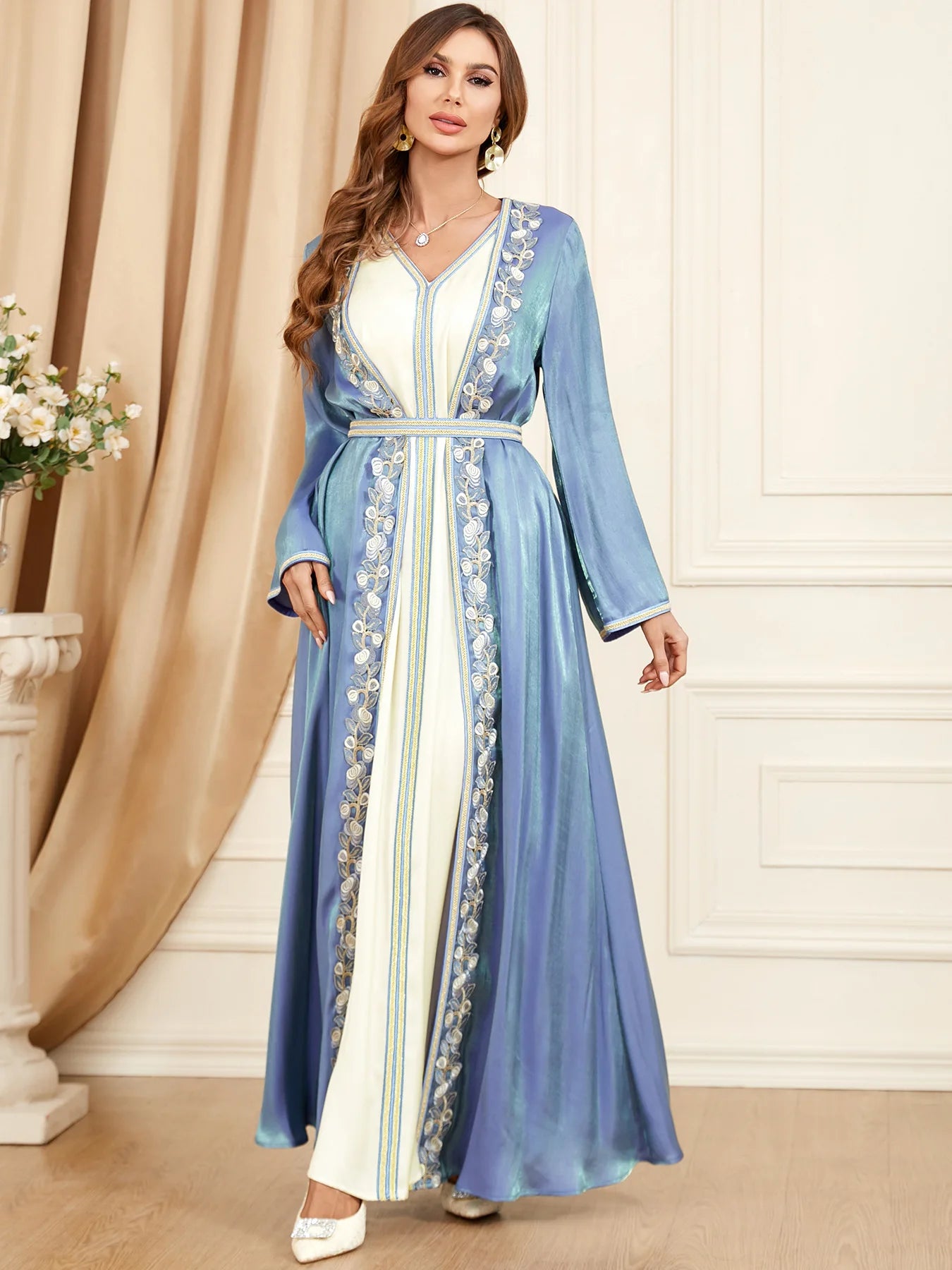 Middle East Evening Dress Set for Women, Muslim Fashion, Islamic Women's Gown, Ramadan, Dubai, Saudi Arabian, New, 2 Pcs