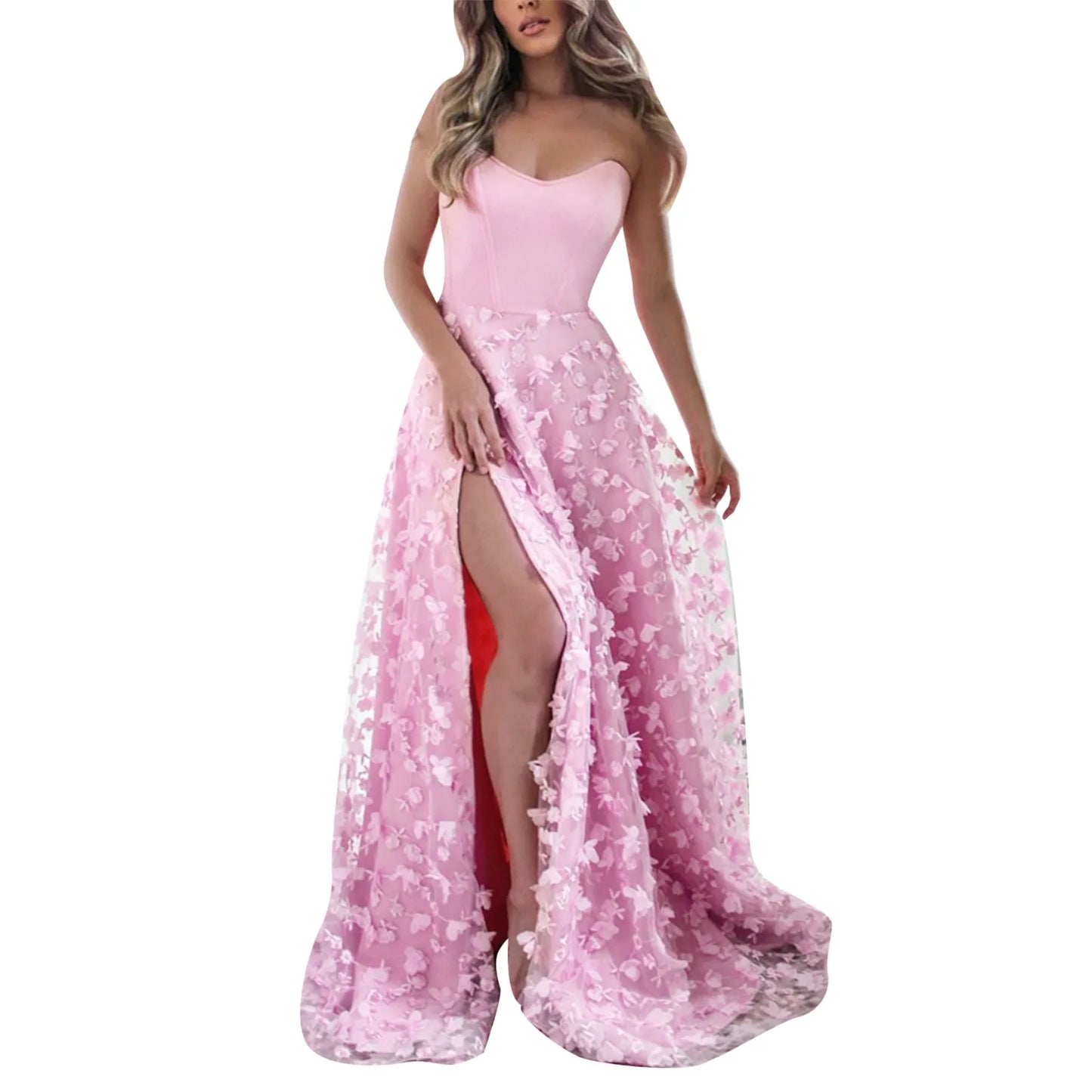 Sexy Floral Feather Tassel Strapless Long Wedding Dress Women Elegant Backless Bandage Evening Formal Party Prom Ball Gown Robes