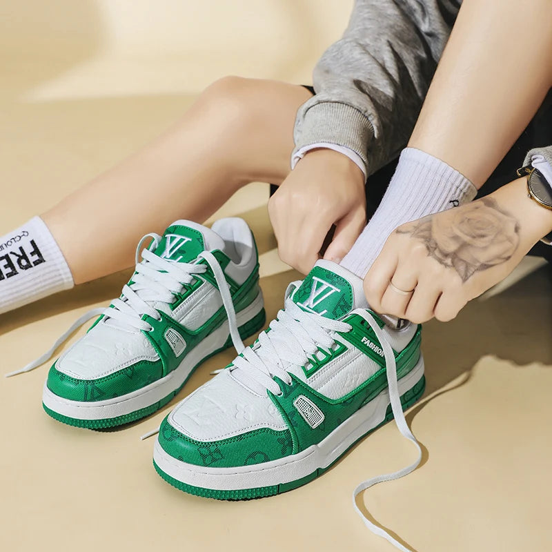 2025 Spring Korean Style Printed Men's Thick-Soled Sneakers Trendy Low-Cut Casual Shoes Lightweight Versatile Couple White Shoes