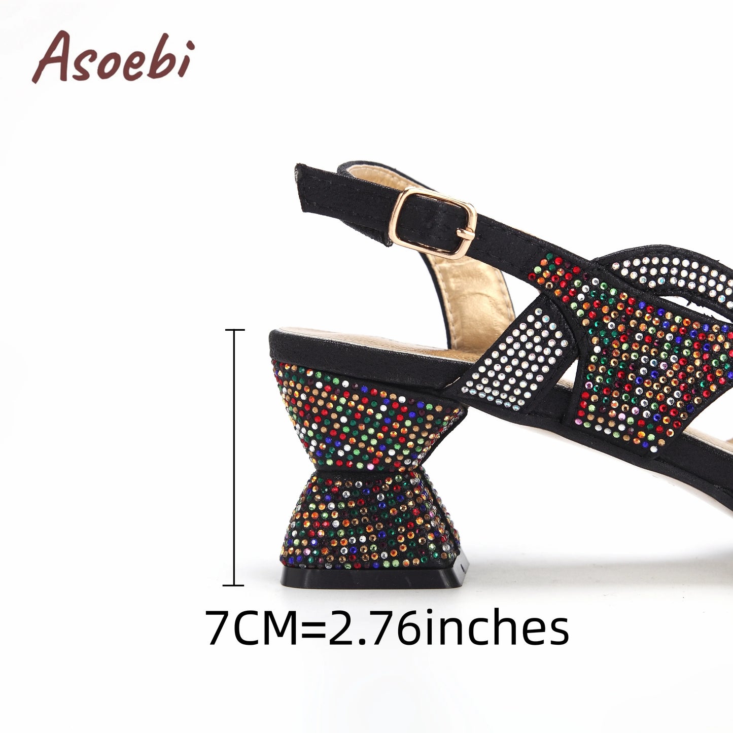Black Color Sandals for Women 2024 Luxury Comfortable Pumps Low Heels Rhinestone Design Wedding Party Shoes and Bags Set