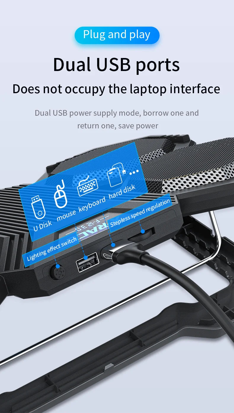 Laptop Cooler Cooling Pad 6 Fans Rgb Laptop Cooling Stand Cooler Radiator Base Notebook Holder with LED Phone Expansion Holder