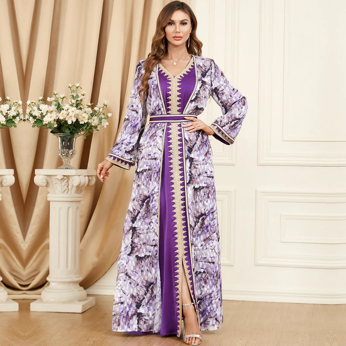 Middle East Evening Dress Set for Women, Muslim Fashion, Islamic Women's Gown, Ramadan, Dubai, Saudi Arabian, New, 2 Pcs