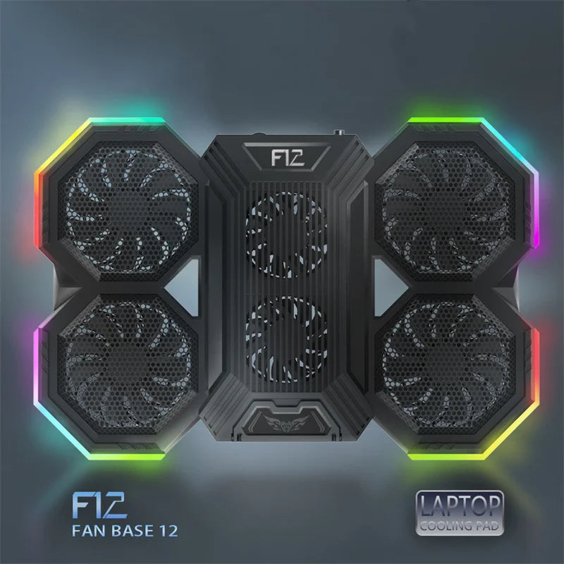 Laptop Cooler Cooling Pad 6 Fans Rgb Laptop Cooling Stand Cooler Radiator Base Notebook Holder with LED Phone Expansion Holder