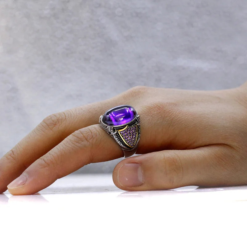 Shiny AAA Purple Zirconium Women's Handmade Ring Men's Fashion s925 Silver Luxury Türkiye Handmade Ring Jewelry Crystal Gift