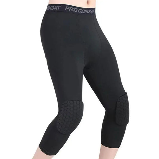 Men's Honeycomb Knee Pads Running Anti-collision Tight Safety Pants Basketball Training 3/4 Leggings Sports Compression Pants