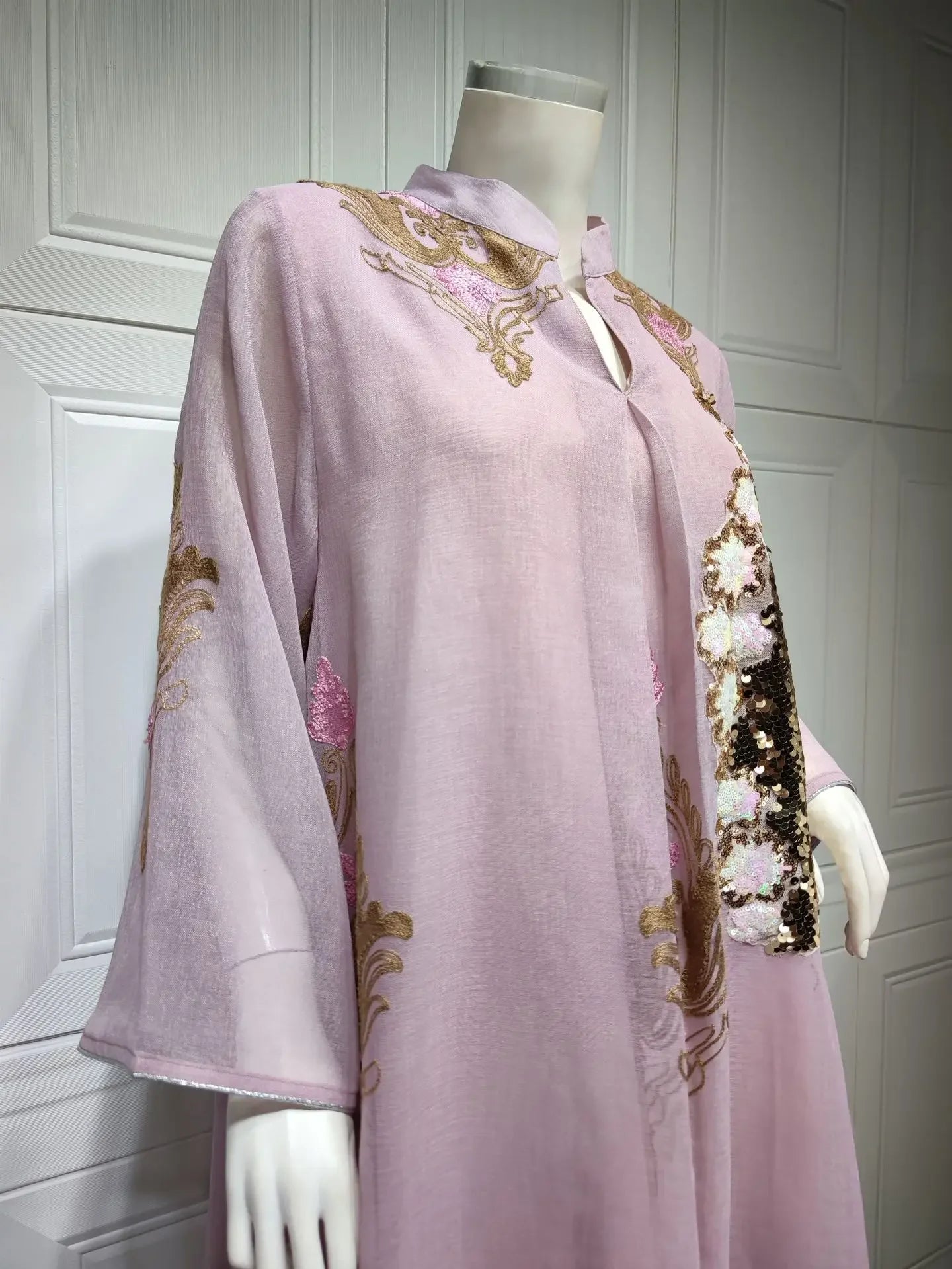 Mesh Sequins Embroidered Abaya Dress for Women Winter 2024 Middle East Arab Oman Dubai Muslim Moroccan Caftan Party Clothes Eid