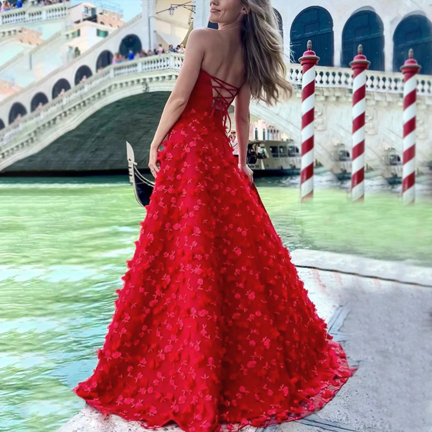Sexy Floral Feather Tassel Strapless Long Wedding Dress Women Elegant Backless Bandage Evening Formal Party Prom Ball Gown Robes