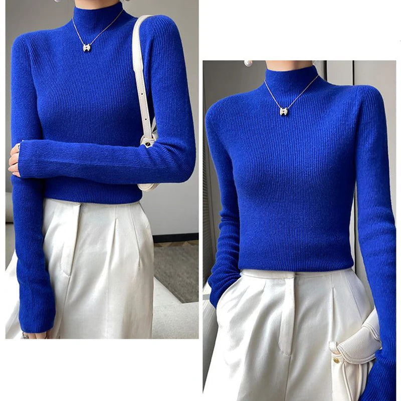 Solid Sweater Women Half Turtleneck Knitted Pullovers Harajuku Korean Thick Knitwear Autumn Winter Fashion Slim Jumpers