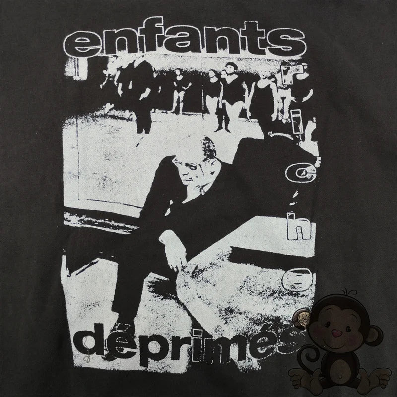 Retro washed black ERD hoodie loose casual men's and women's sportswear