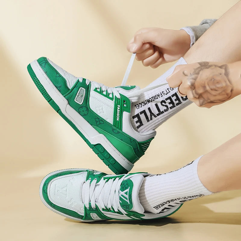 2025 Spring Korean Style Printed Men's Thick-Soled Sneakers Trendy Low-Cut Casual Shoes Lightweight Versatile Couple White Shoes