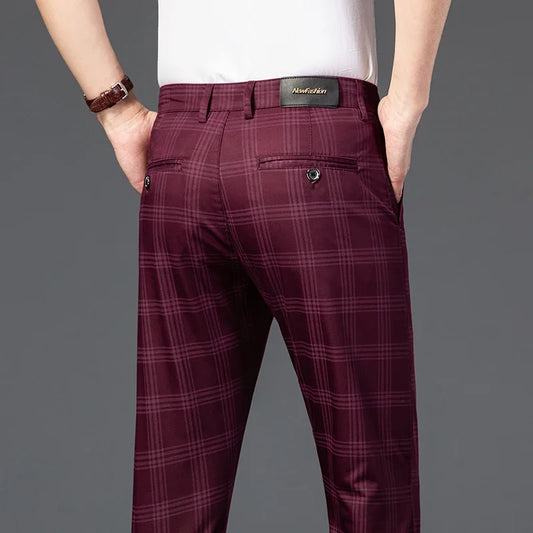 Spring Men's Trousers Fashion Business Classic Stripe Plaid Black Solid Color Trouser High Quality Formal Suit Pants Male 30-38