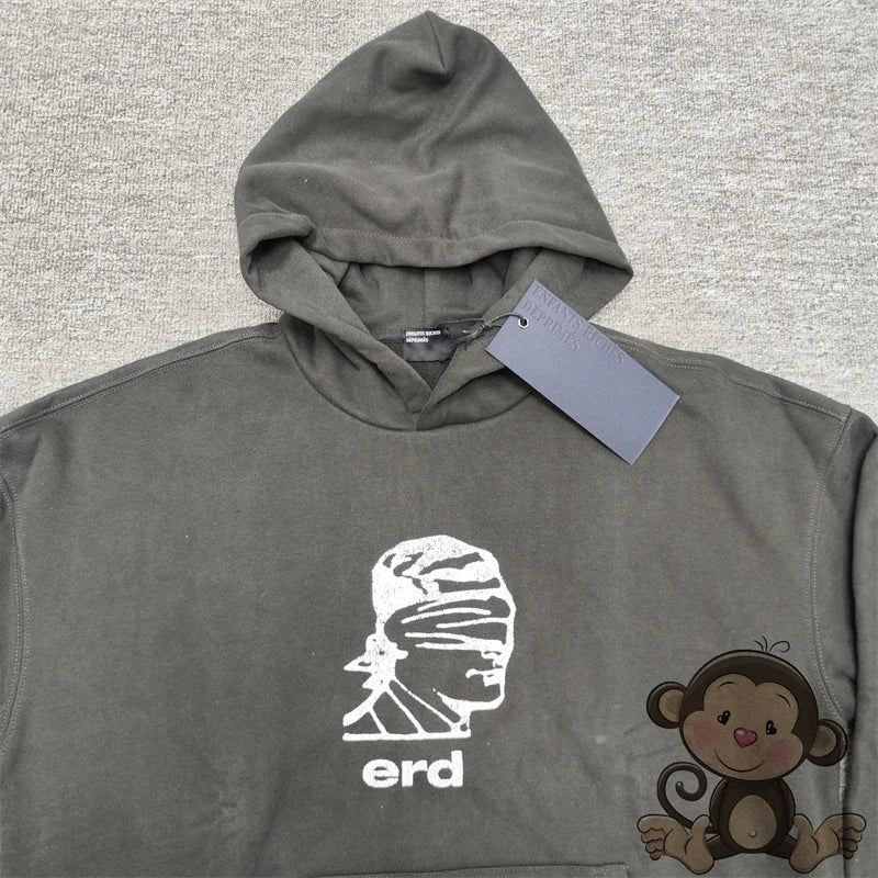 Retro washed black ERD hoodie loose casual men's and women's sportswear