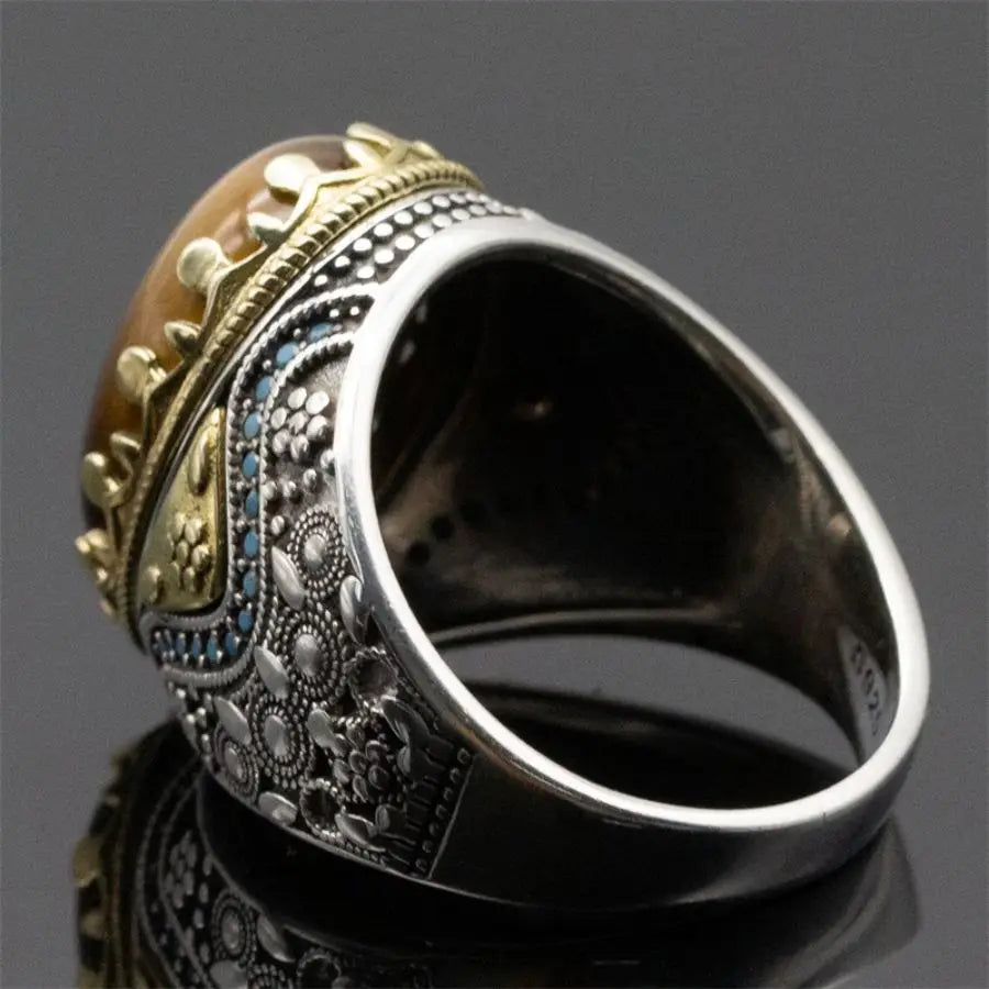 Wholesale Tiger eye's Stone Turkish rings Men Vintage Natural Handmade men Sterling silver ring 925 natural s