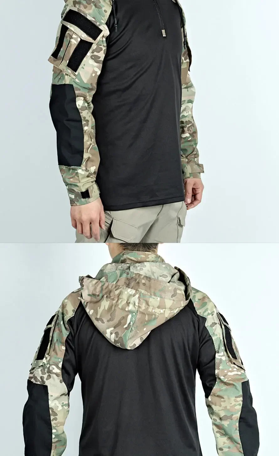 Tactical Shirts Men Long Sleeve Breathable T-shirt Camo Hooded Quick-dry Paintball T-Shirt Tops Wear-resisting