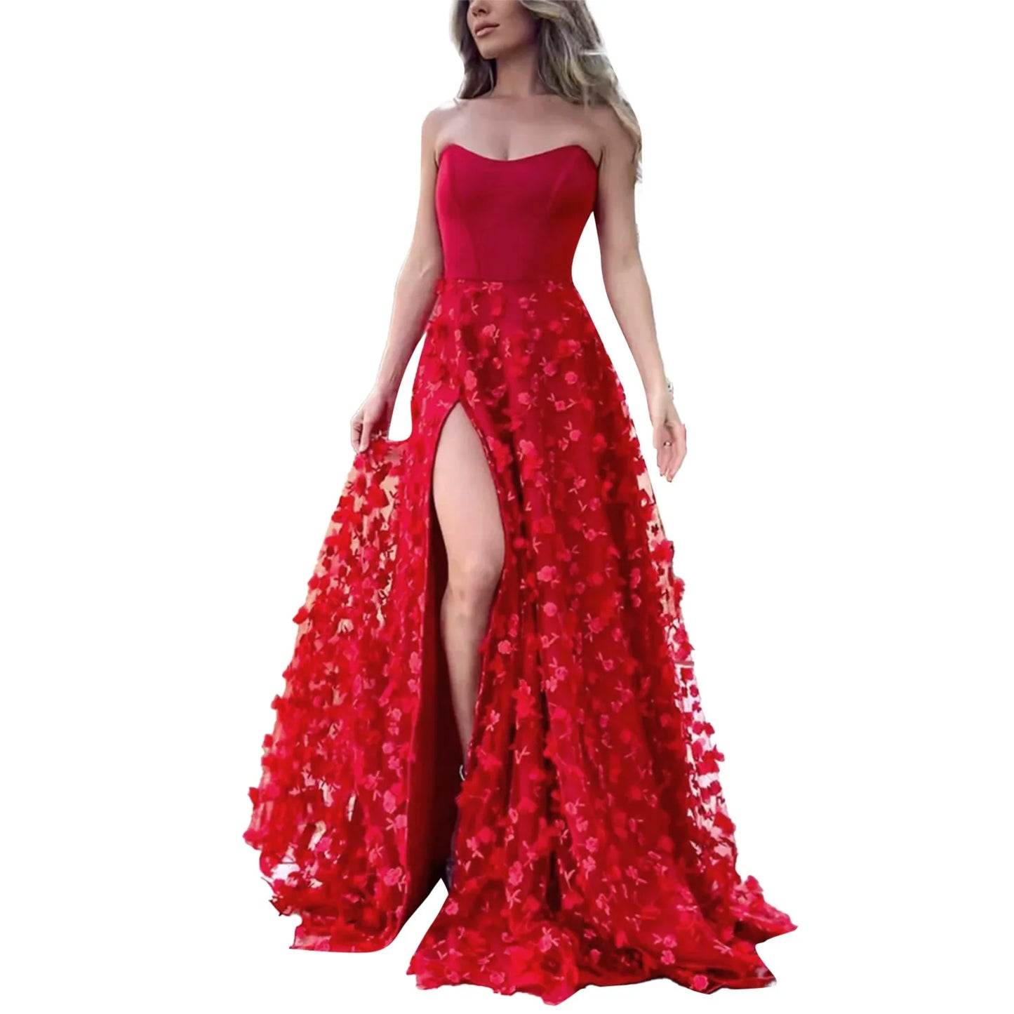 Sexy Floral Feather Tassel Strapless Long Wedding Dress Women Elegant Backless Bandage Evening Formal Party Prom Ball Gown Robes