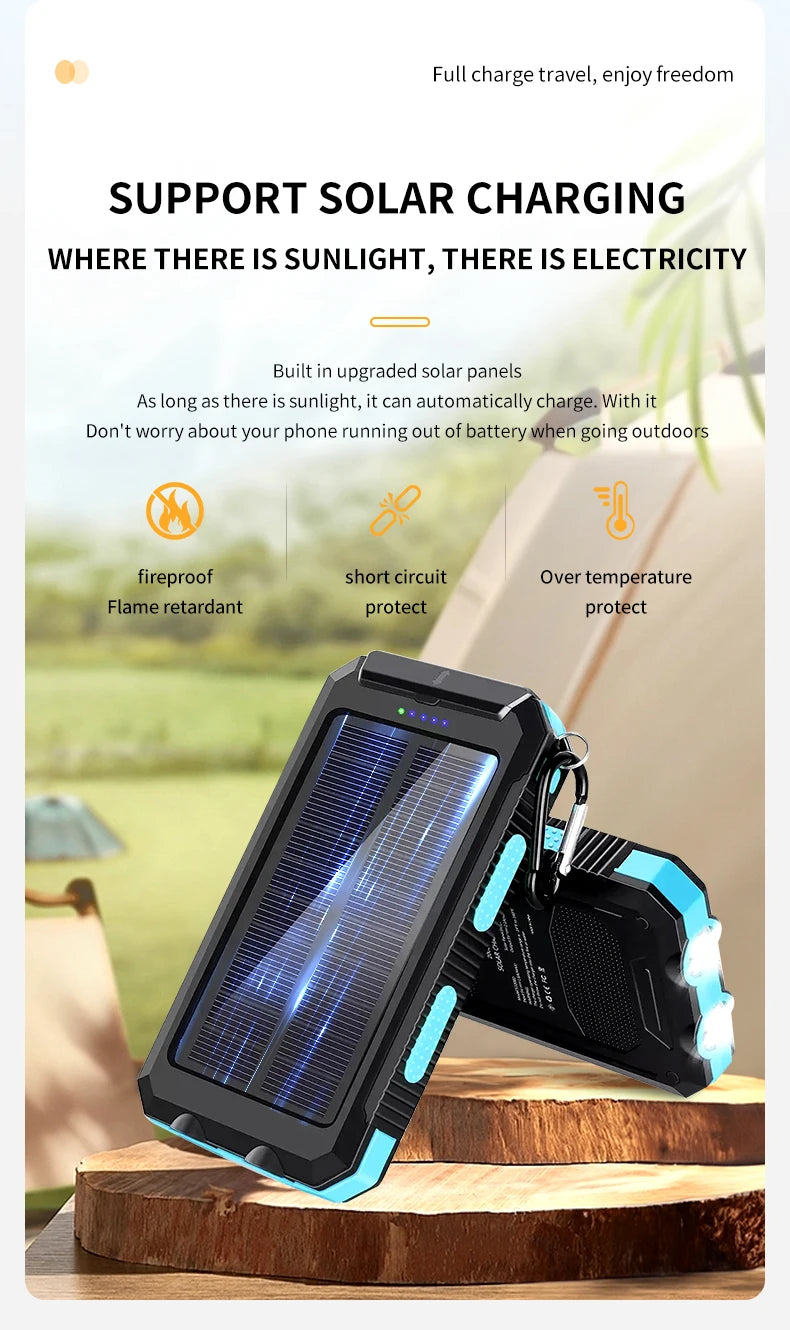 Waterproof Outdoor Solar Power Bank 20000mAh Dual USB Travel Outdoor Solar Mobile Phone Charger Solar Powerbanks For Camping