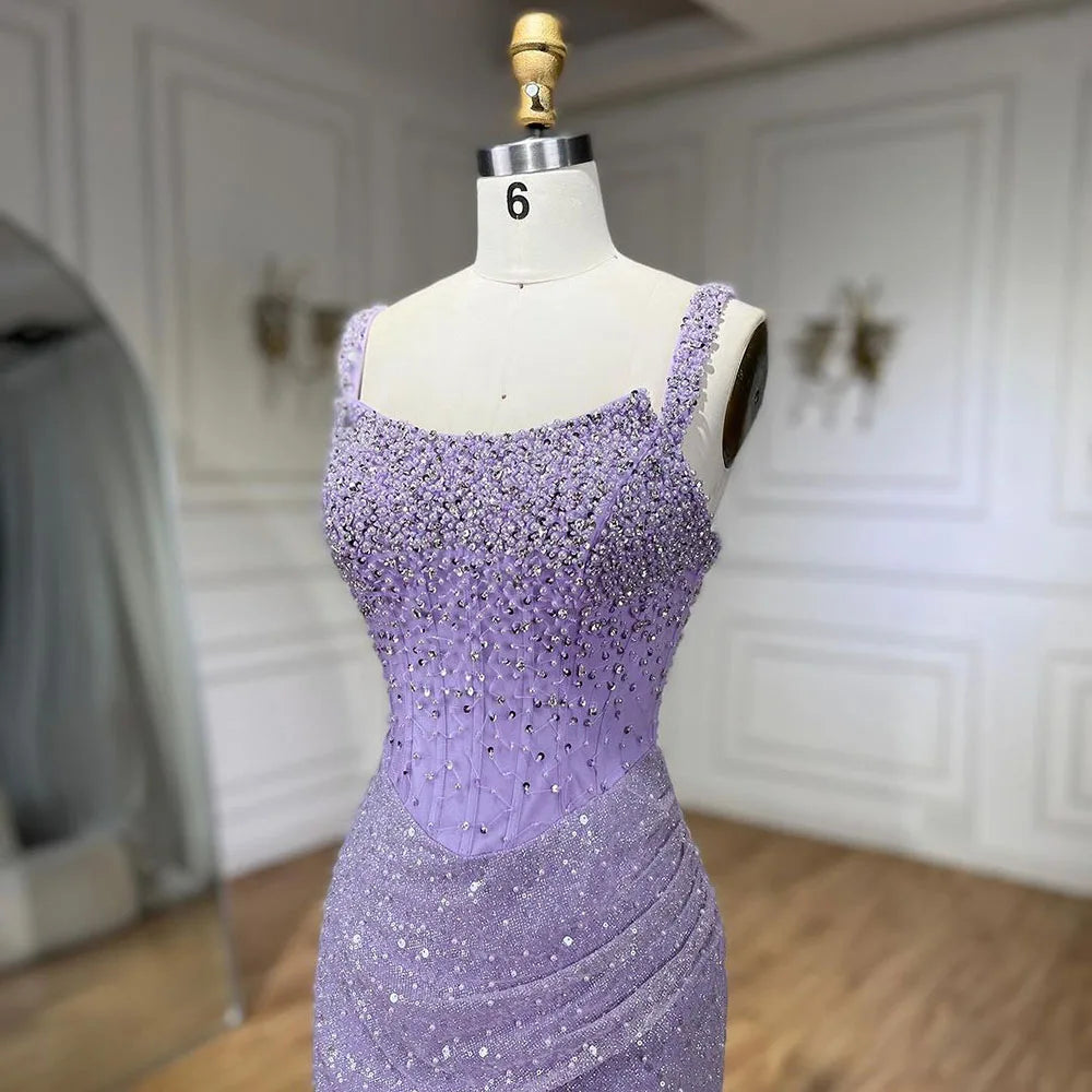Serene Hill Beige Mermaid Floor Length Evening Gowns Luxury Beaded Crystal Spaghetti Strap Party Drsses For Women 2024 LA72163