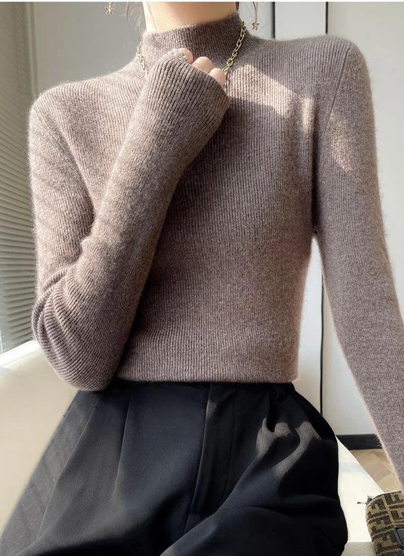 Solid Sweater Women Half Turtleneck Knitted Pullovers Harajuku Korean Thick Knitwear Autumn Winter Fashion Slim Jumpers