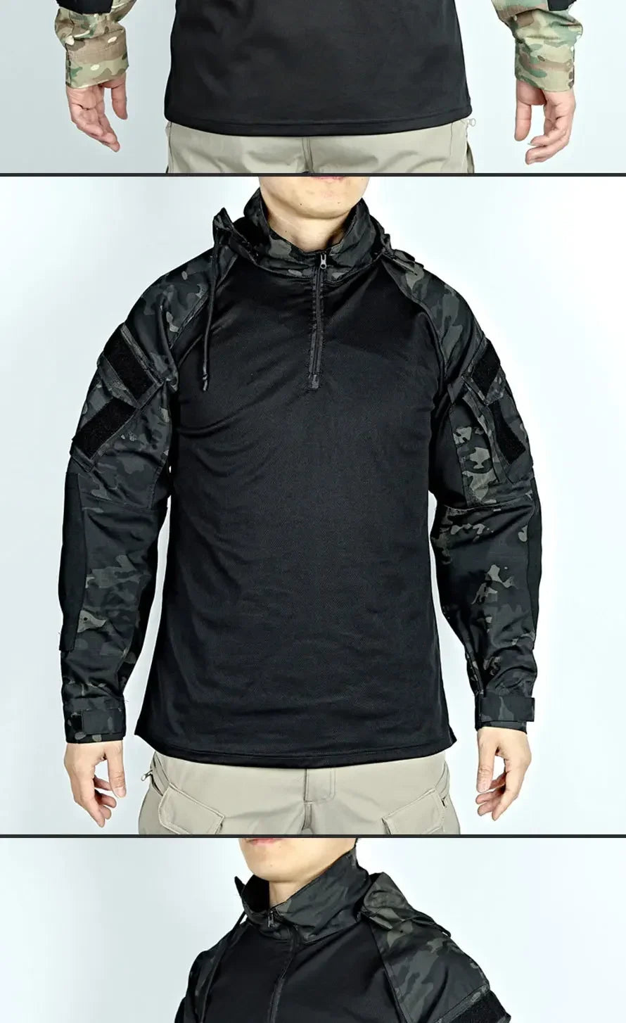 Tactical Shirts Men Long Sleeve Breathable T-shirt Camo Hooded Quick-dry Paintball T-Shirt Tops Wear-resisting