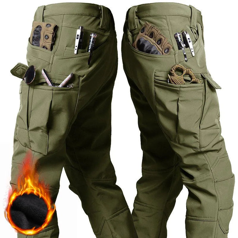 Mens Camo Tactics Set Army Sharkskin Waterproof Hooded Jacket Winter Fleece Work Cargo Suit Multi-pocket Softshell Casual Pants